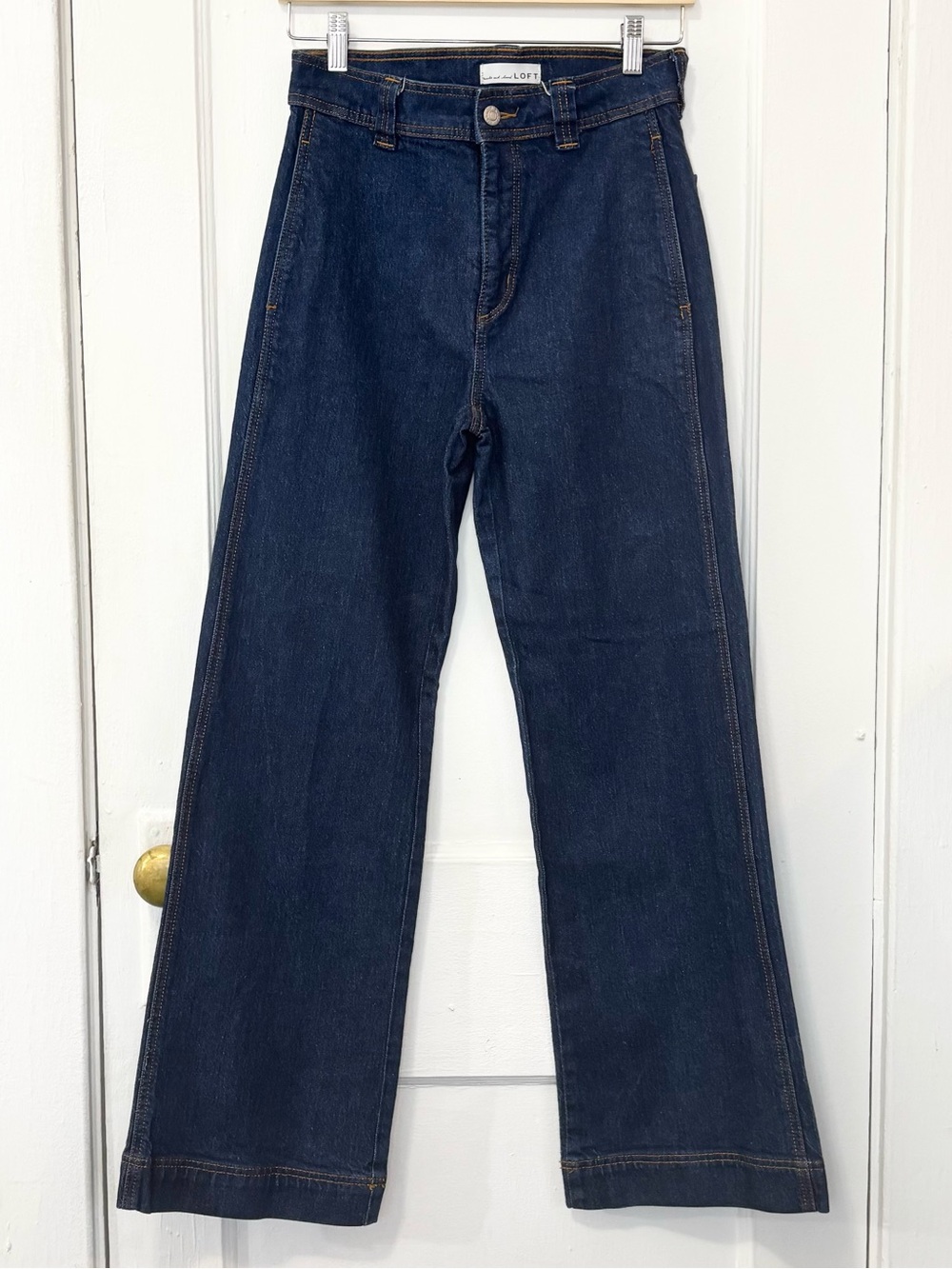 LOFT Women's Dark Rinse High Rise Wide Leg Denim Jeans, Size 24